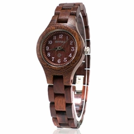 BEWELL Handgemachte Natürliche Hölzerne Uhren Für Damen Mode Uhr Analog Quarzwerk Armbanduhr Casual Stil für Frauen mit Hölzerne Armband(Rot) - 1
