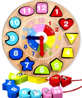 Jaques Von London Lernuhr Holz– Holzspielzeug Lernuhr perfekt Spielzeug ab 1 2 3 Jahre Viel Spaß beim Lernen mit Montessori Spielzeug - 1