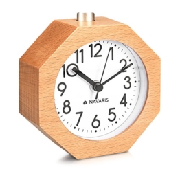 Navaris Analog Holz Wecker mit Snooze - Retro Uhr im Waben Design mit Ziffernblatt Alarm Licht - Leise Tischuhr ohne Ticken - Naturholz in Hellbraun - 1