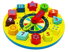 Toys of Wood Oxford Holzspielzeug Uhr lesen Lernen - Spielzeug Holz Puzzle - Holzuhr mit Zahlen und Formen - Holzklötze bunt Sortierspielzeug 3 Jahre - 1