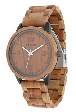 LAiMER Herren-Armbanduhr EDDI Mod. 0085 aus Apfelholz - Analoge Quarz-Uhr mit braunem Holzarmband - 1
